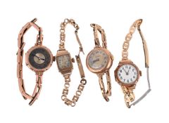 FOUR LADIES GOLD WRISTWATCHES