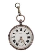 JOSEPH WOOD, HINGLEY, A LARGE SILVER OPEN FACE POCKET WATCH