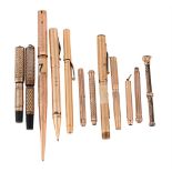 A COLLECTION OF GOLD PLATED PENS AND PENCILS