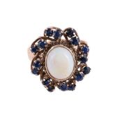 AN OPAL AND SAPPHIRE CLUSTER DRESS RING