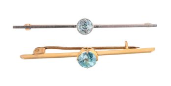 TWO EARLY 20TH CENTURY BLUE ZIRCON BAR BROOCHES