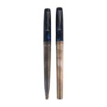 MONTEGRAPPA, A SILVER AND BLUE MARBLED FOUNTAIN PEN AND BALLPOINT PEN