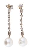 A PAIR OF DIAMOND, PASTE AND CULTURED PEARL DROP EARRINGS