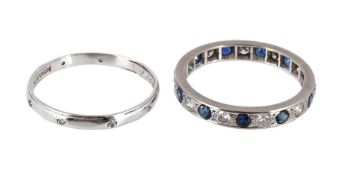 A SAPPHIRE AND DIAMOND ETERNITY RING AND A DIAMOND BAND