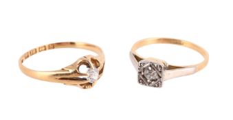 TWO EARLY 20TH CENTURY DIAMOND SINGLE STONE RINGS