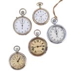 UNSIGNED, A MILITARY KEYLESS WIND OPEN FACE STOP WATCH