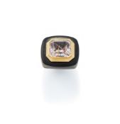 Y AN ITALIAN RUTILATED QUARTZ AND EBONY DRESS RING