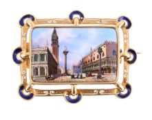 A MID 19TH CENTURY SWISS ENAMELLED BROOCH OF VENICE