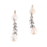 A PAIR OF BLISTER PEARL AND DIAMOND EARRINGS