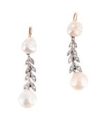 A PAIR OF BLISTER PEARL AND DIAMOND EARRINGS