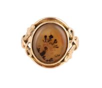 A GEORGIAN MOSS AGATE PANEL RING
