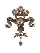 A DIAMOND SET CORONETED FLORAL SPRAY BROOCH