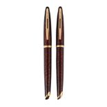 WATERMAN, CARENE, A BROWN MARBLED FOUNTAIN PEN AND BALLPOINT PEN
