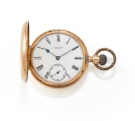 AMERICAN WATCH CO., WALTHAM, MASSACHUSETTS A GOLD COLOURED KEYLESS WIND HALF HUNTER POCKET WATCH