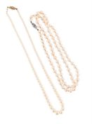 TWO CULTURED PEARL NECKLACES