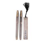 SHEAFFER, TWO SILVER COLOURED FOUNTAIN PENS