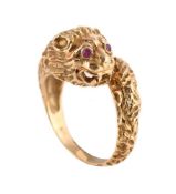 A RUBY SET LION DRESS RING