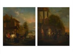 FOLLOWER OF DIRCK MAAS, FIGURES AND HORSES BY A TAVERN; AND FIGURES AND HORSES BY A COLONNADE (2)