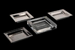 THREE SILVERED PORCELAIN VIDE POCHE TRAYS, BY LOUISE BRADLEY, TOGETHER WITH A MARIO CIONI EXAMPLE