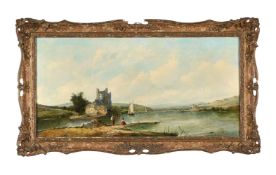 ALFRED GOMERSAL VICKERS (BRITISH 1810-1837), FISHING BOATS ON A LAKE WITH RUINS