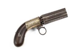 A J. R. COOPER PATENTEE SIX-SHOT PERCUSSION PEPPERBOX HAMMERLESS PISTOL, CIRCA 1840