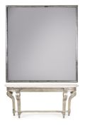 A SILVERED WOOD MIRROR, LATE 19TH OR 20TH CENTURY, TOGETHER WITH A MARBLE TOPPED CONSOLE