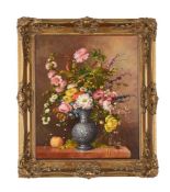 G. F. POLIDORO (20TH CENTURY), STILL LIFE OF FLOWERS IN A PEWTER JUG