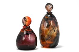TWO GLASS DECANTERS, BY ANNE LIEBAUT, MODERN