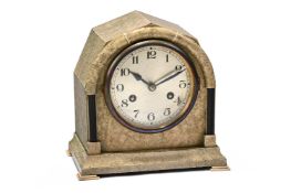 Y AN ART DECO SHAGREEN AND EBONISED MANTEL CLOCK, CIRCA 1930