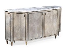 A SIMULATED VELLUM AND MARBLE MOUNTED SIDE CABINET, BY LOUISE BRADLEY, OF RECENT MANUFACTURE
