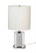A LARGE PERSPEX AND CHROMED METAL TABLE LAMP, MODERN