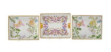 TWO LIMOGES PORCELAIN VIDE POCHES FOR LAURE SELIGNAC, MODERN, TOGETHER WITH ANOTHER SIMILAR
