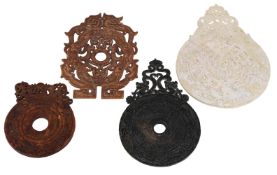 FOUR VARIOUS LARGE CHINESE JADE BI DISCS, 20TH CENTURY IN ARCHAIC STYLE