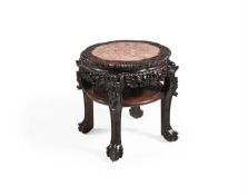 A CHINESE HARDWOOD AND MARBLE INSET LOW OCCASIONAL TABLE, 19TH CENTURY