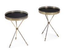 A PAIR OF GILT METAL AND EBONISED CIRCULAR OCCASIONAL TABLES, OF RECENT MANUFACTURE