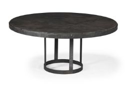 A MARBLE TOPPED AND PATINATED METAL CIRCULAR CENTRE TABLE, OF RECENT MANUFACTURE
