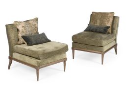 A PAIR OF GREEN UPHOLSTERED SIDE CHAIRS, OF RECENT MANUFACTURE