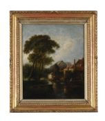 ATTRIBUTED TO DAVID DODGSON (BRITISH 1798-1864), HOUSES IN A WOODED LANDSCAPE