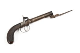 A BOXLOCK CANNON-BARREL PISTOL WITH BAYONET, CIRCA 1830