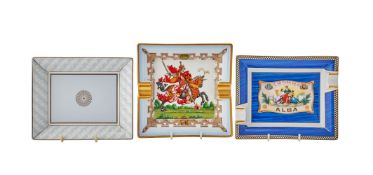 TWO VARIOUS FRENCH PORCELAIN CENDRIERS, MODERN, TOGETHER WITH A VIDE POCHE