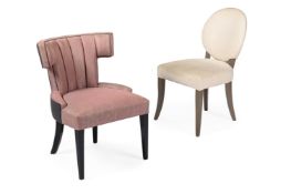 AN UPHOLSTERED KLISMOS CHAIR, OF RECENT MANUFACTURE, TOGETHER WITH ANOTHER SIDE CHAIR