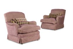 A MATCHED PAIR OF HOWARD & SONS 'BRIDGEWATER' ARMCHAIRS, LATE 19TH OR EARLY 20TH CENTURY