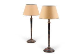 A PAIR OF CHINOISERIE DECORATED WOOD LAMP BASES, MODERN