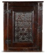 A QUEEN ANNE OAK MURAL CUPBOARD WESTMORLAND, DATES 1708