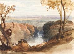 WILLIAM LEIGHTON LEITCH (BRITISH 1804-1883), A RIVER RUNNING THROUGH A WOODED LANDSCAPE