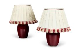 A PAIR OF CHINESE SANG DE BOEUF VASE LAMP BASES VAUGHAN, MODERN