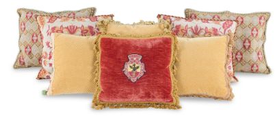 A GROUP OF EIGHT NEEDLEWORK AND VELVET CUSHIONS, MODERN