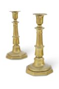 A PAIR OF BRASS EJECTOR CANDLE STICKS, EARLY 19TH CENTURY