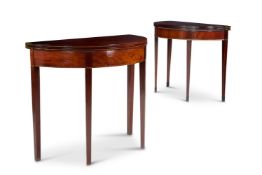 A MATCHED PAIR OF GEORGE III MAHOGANY AND BOXWOOD LINED TEA TABLES ENGLISH, LATE 18TH CENTURY