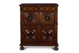 A CHARLES II OAK, FRUITWOOD, OLIVEWOOD, EBONISED AND BONE-MOUNTED CHEST, CIRCA 1660
